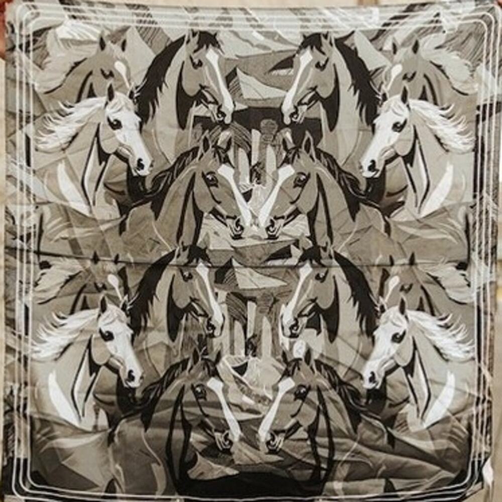 Grey Black Horse Collage Western Southwestern Wild Rag Scarf Accent